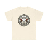 Geri and Freki Odin's Wolves Woodcut T-Shirt - Heavy Cotton Classic Fit Tee - Unisex White