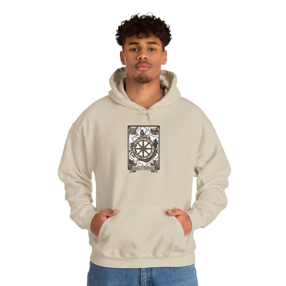 Wheel of Fortune Tarot Card Hoodie - Soft Fleece Blend Pullover - Unisex Off White