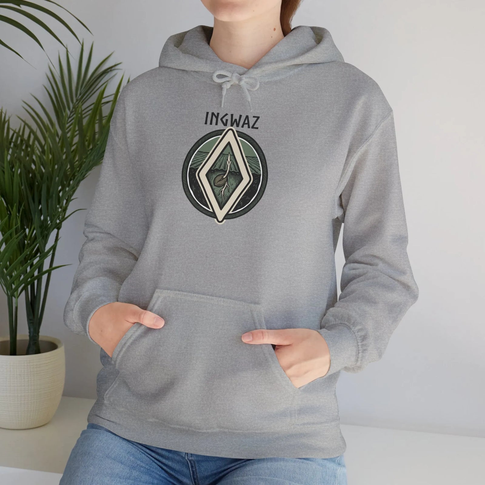 Ingwaz Rune Seed Symbol Hoodie - Heavy Blend Fleece Pullover - Unisex White