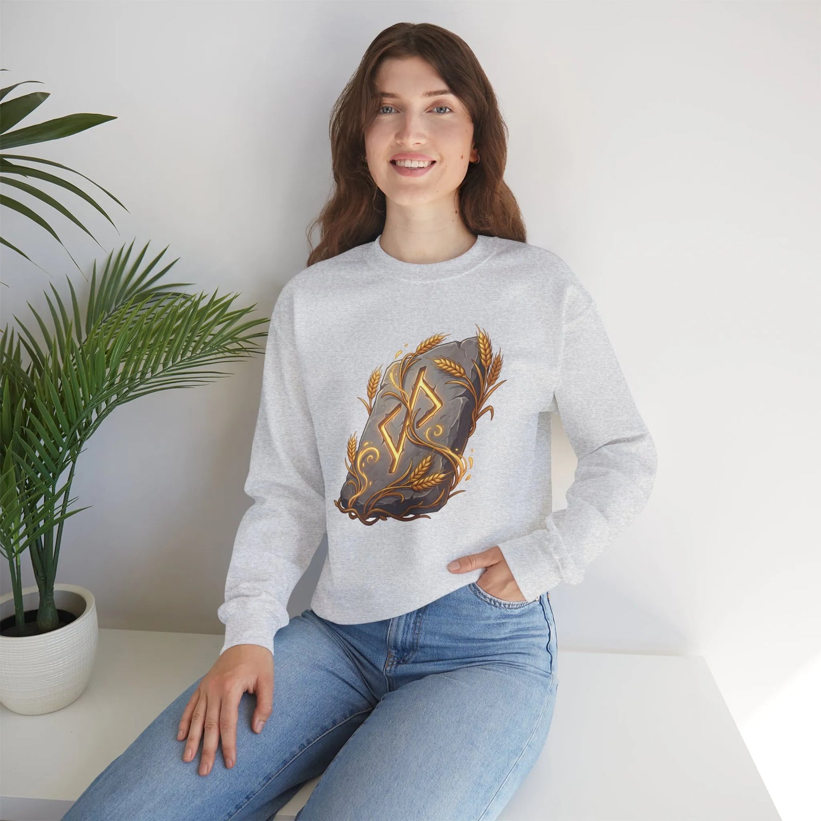 Jera Rune Harvest Graphic Sweatshirt - Heavy Blend Cotton Polyester Crewneck - Unisex White