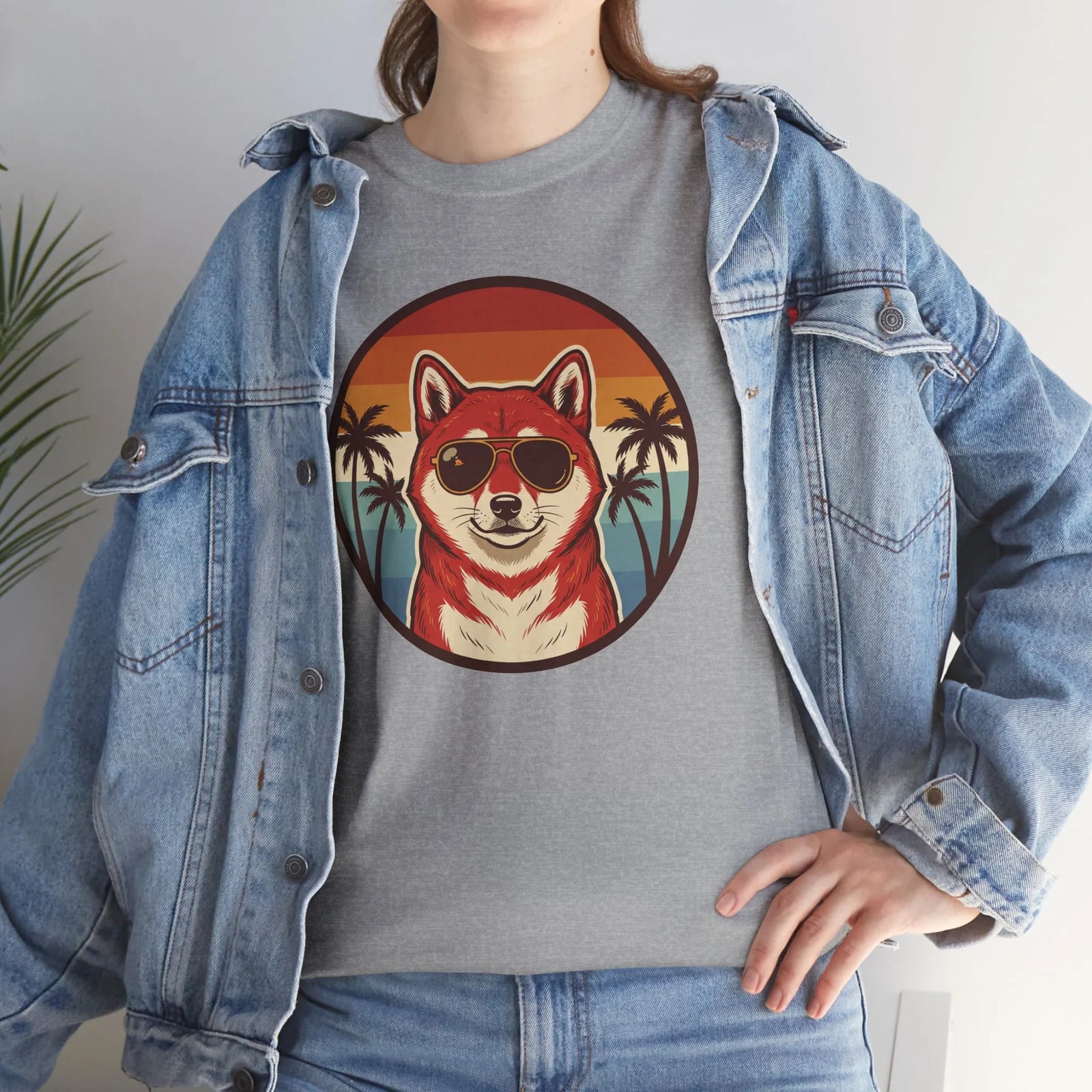 Shiba Inu Aviator Sunset T-Shirt - Heavy Cotton Classic Fit Tee - Unisex White