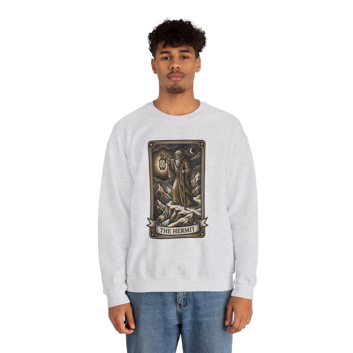 The Hermit Tarot Card Sweatshirt - Heavy Blend Crewneck Fleece - Unisex Off White