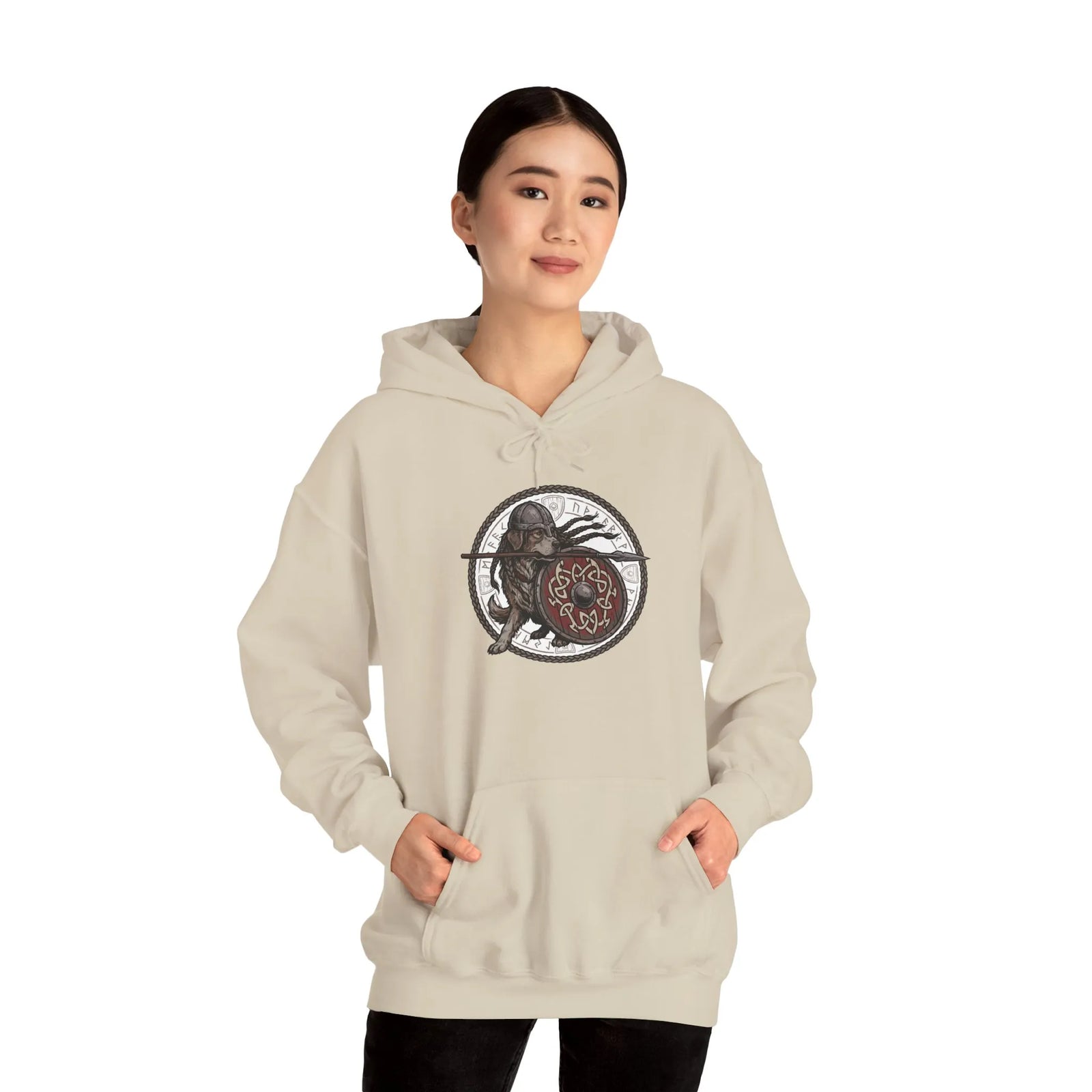 Shieldmaiden Viking Berserker Dog Hoodie - Heavy Blend Cotton Poly Pullover - Unisex White