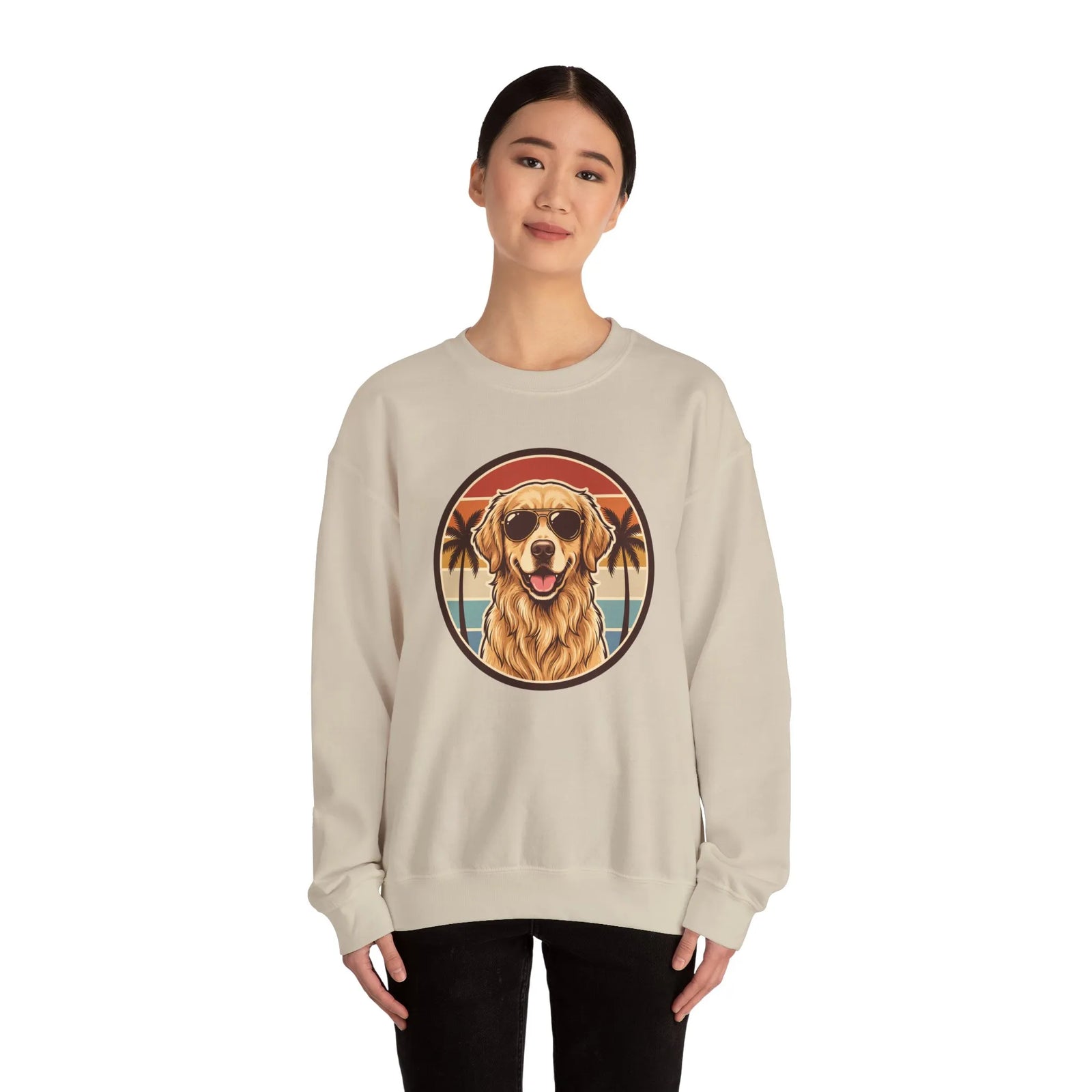 Golden Retriever Sunset Sweatshirt - Heavy Blend Cotton Poly Crewneck - Unisex White