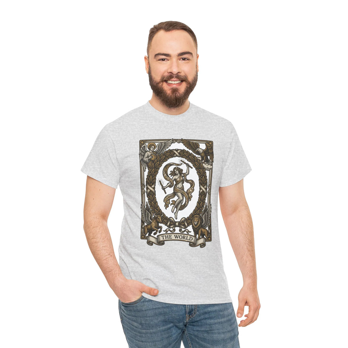 The World Tarot Card Graphic T-Shirt - Heavy Cotton Classic Fit Tee - Unisex White