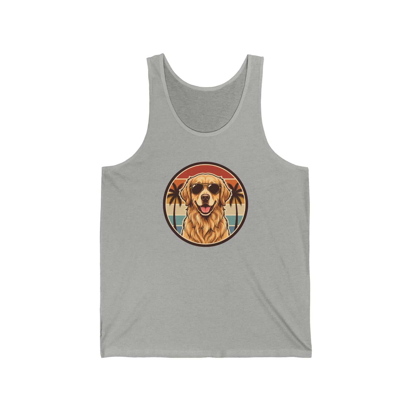 Golden Retriever 70s Sunset Aviators Tank Top - Lightweight Ring-Spun Cotton Retail Fit - Unisex Athletic Heather