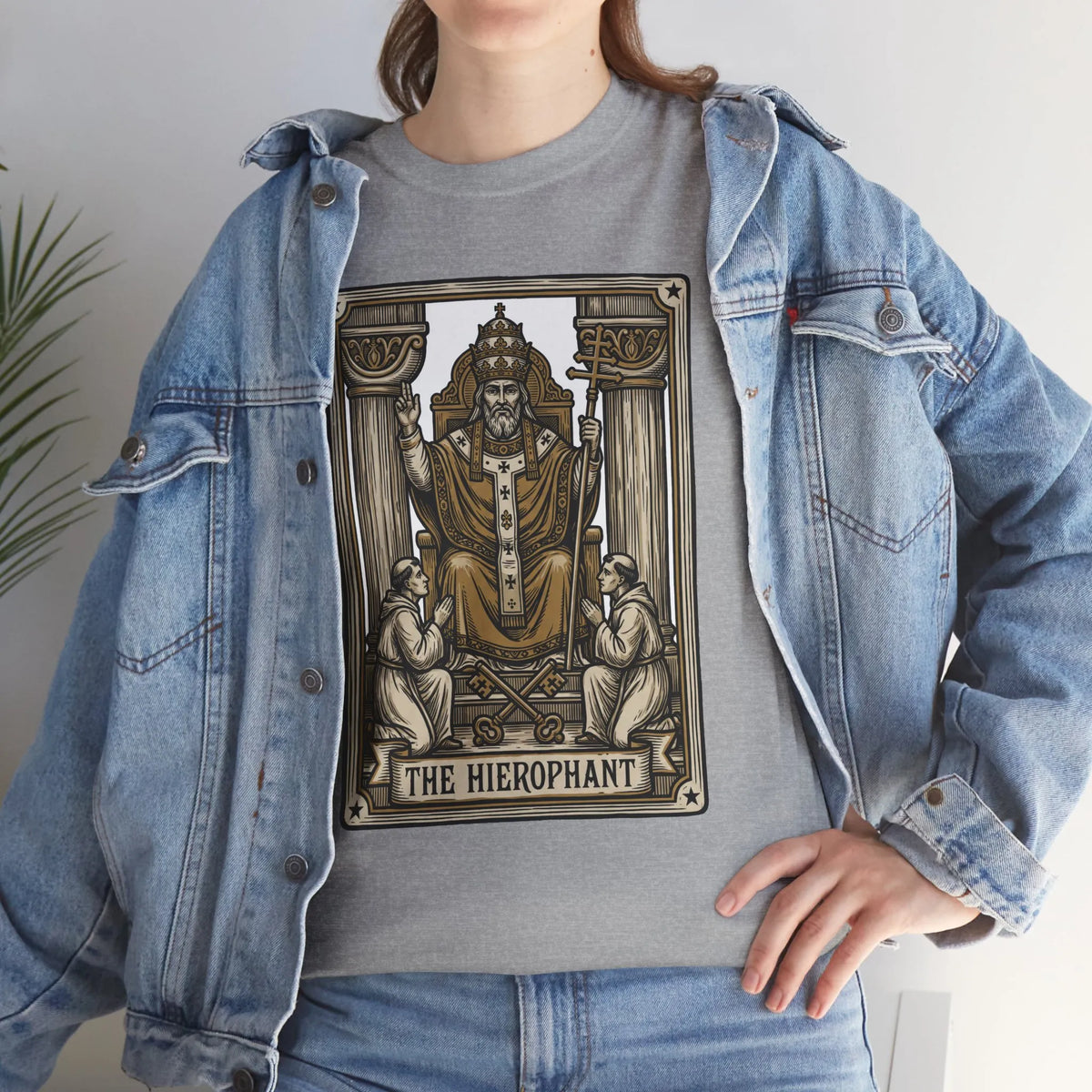 Hierophant Tarot Card Graphic T-Shirt - Heavy Cotton Classic Fit Tee - Unisex White