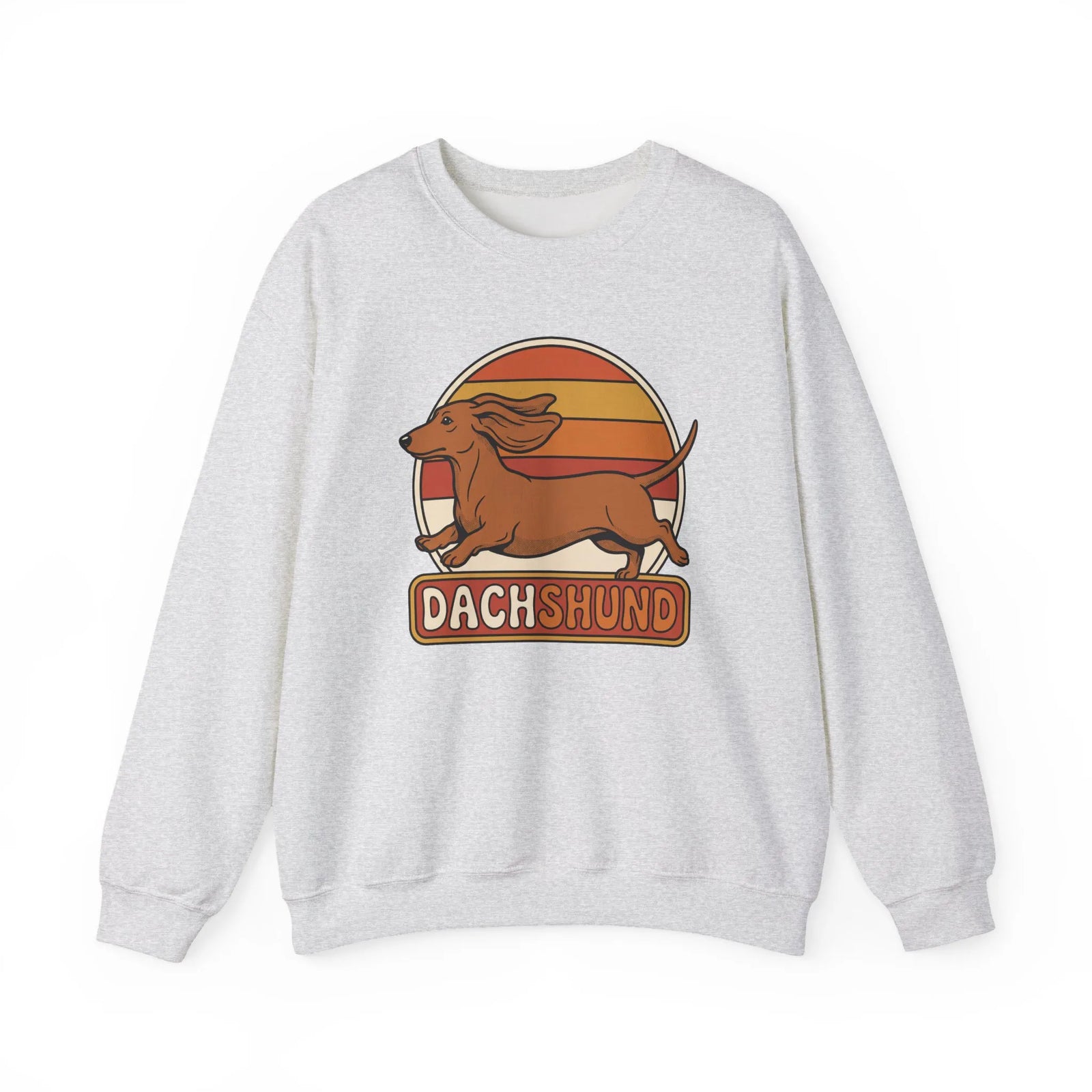 Retro 70s Sunset Dachshund Sweatshirt - Heavy Blend Cotton Blend Crewneck - Unisex White
