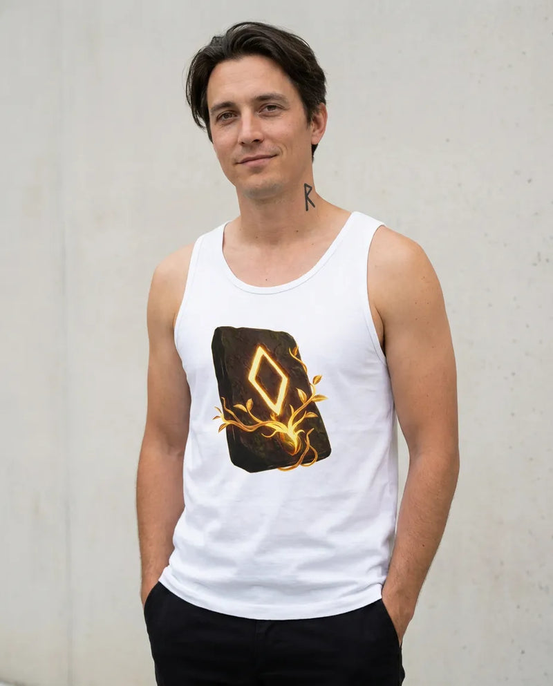 Ingwaz Sacred Seed Rune Graphic Tank Top - Lightweight Combed Cotton Retail Fit - Unisex White