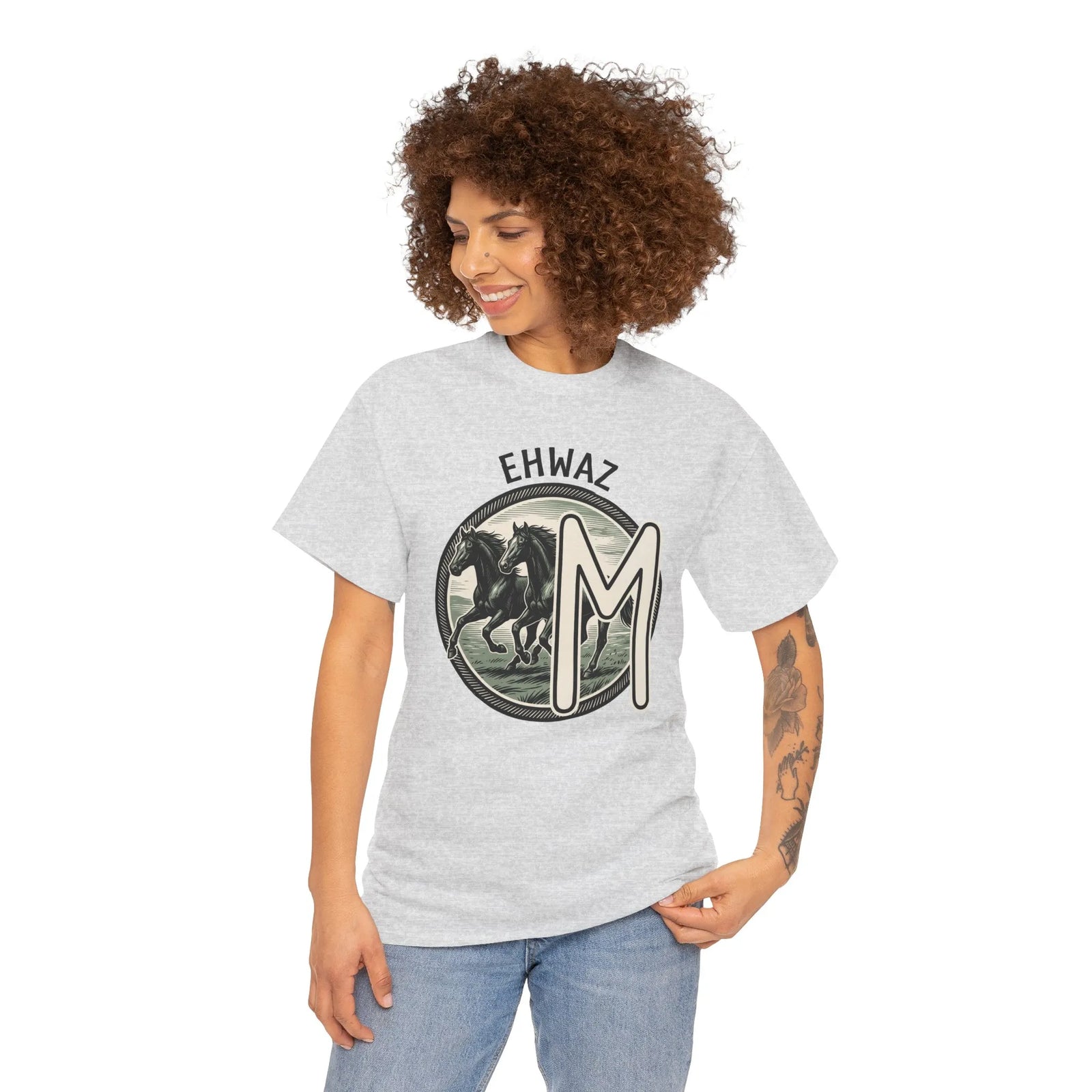 Ehwaz Rune Divine Horses T-Shirt - Heavy Cotton Classic Fit Tee - Unisex White