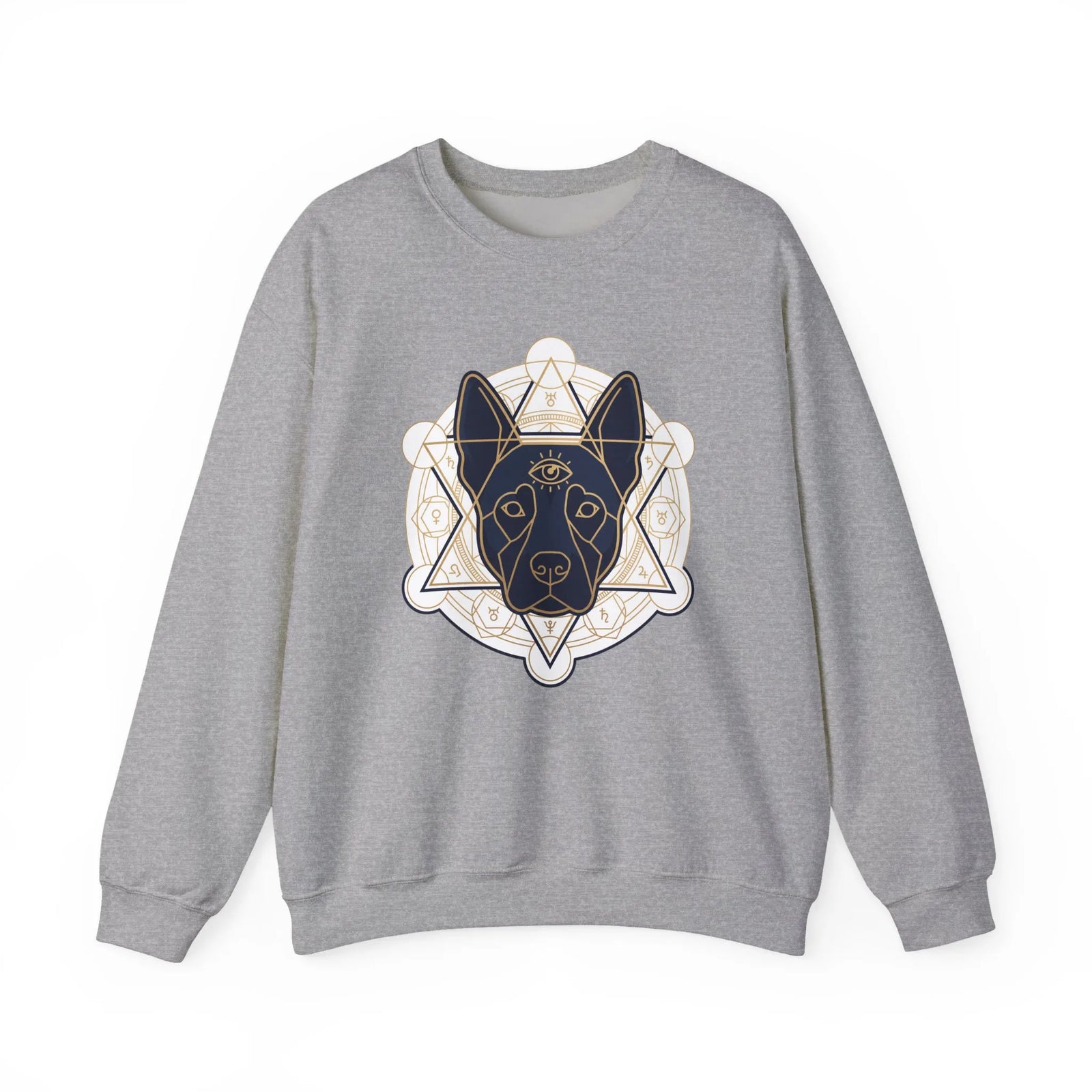 Third Eye Sacred Geometry Spirit Dog Sweatshirt - Heavy Blend Cotton Polyester Crewneck - Unisex White