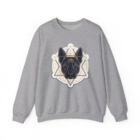 Third Eye Sacred Geometry Spirit Dog Sweatshirt - Heavy Blend Cotton Polyester Crewneck - Unisex White