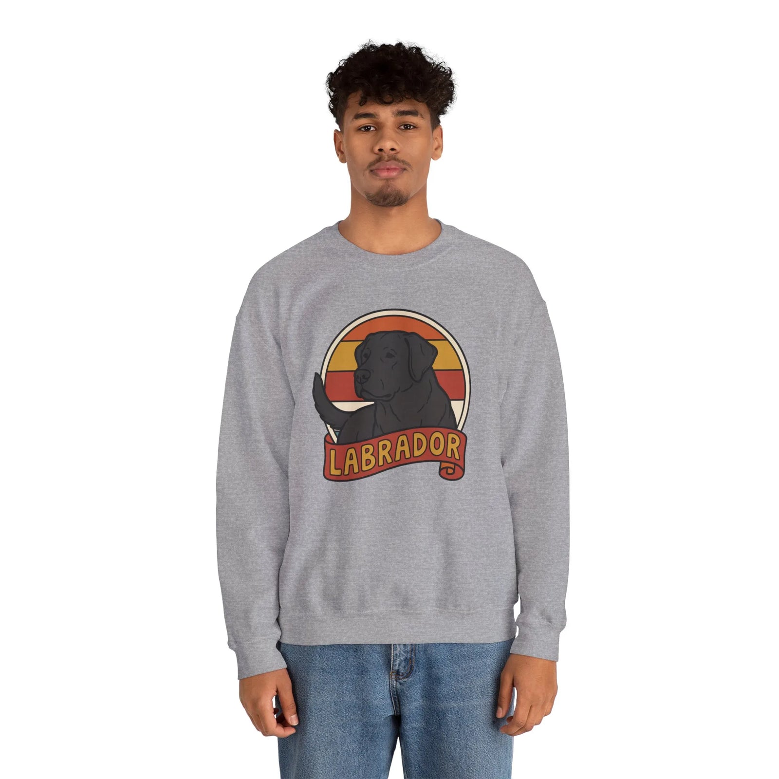 Labrador Retro 70s Sunset Sweatshirt - Heavy Blend Fleece Crewneck - Unisex White