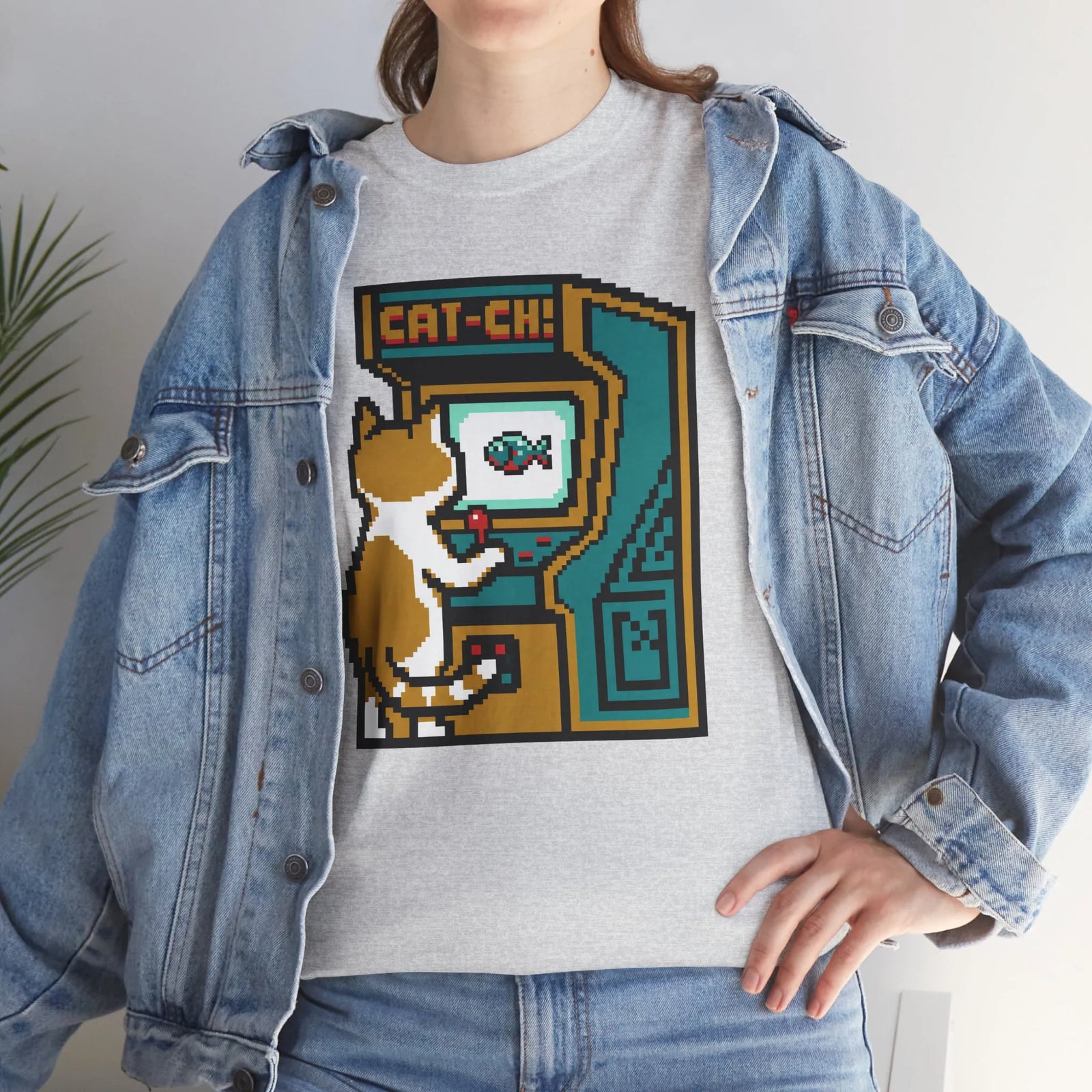 8-Bit Pixel Gaming Cats Arcade T-Shirt - Heavy Cotton Classic Fit Tee - Unisex White