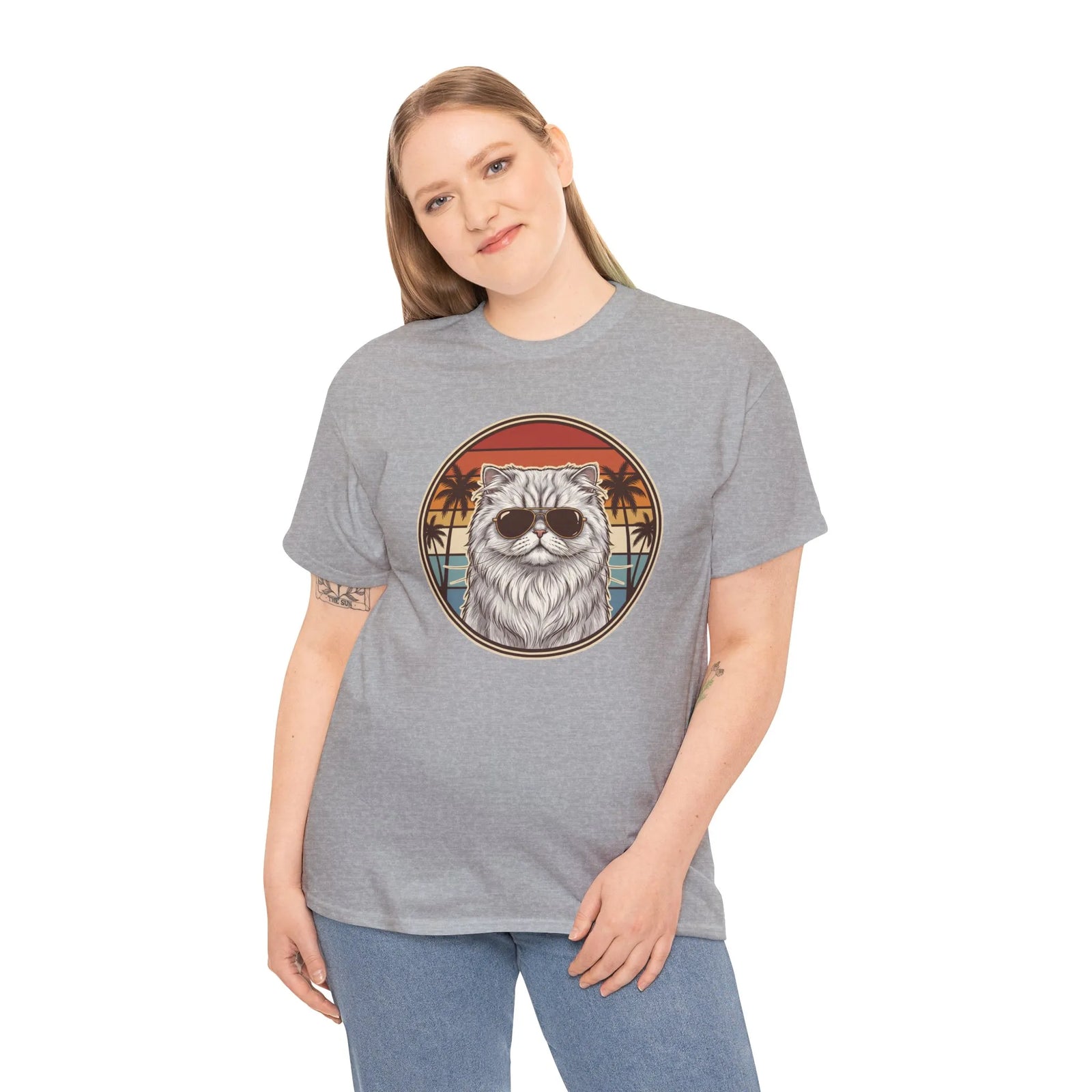 Persian Cool Cats 70s Sunset Aviators T-Shirt - Heavy Cotton Classic Fit Tee - Unisex White