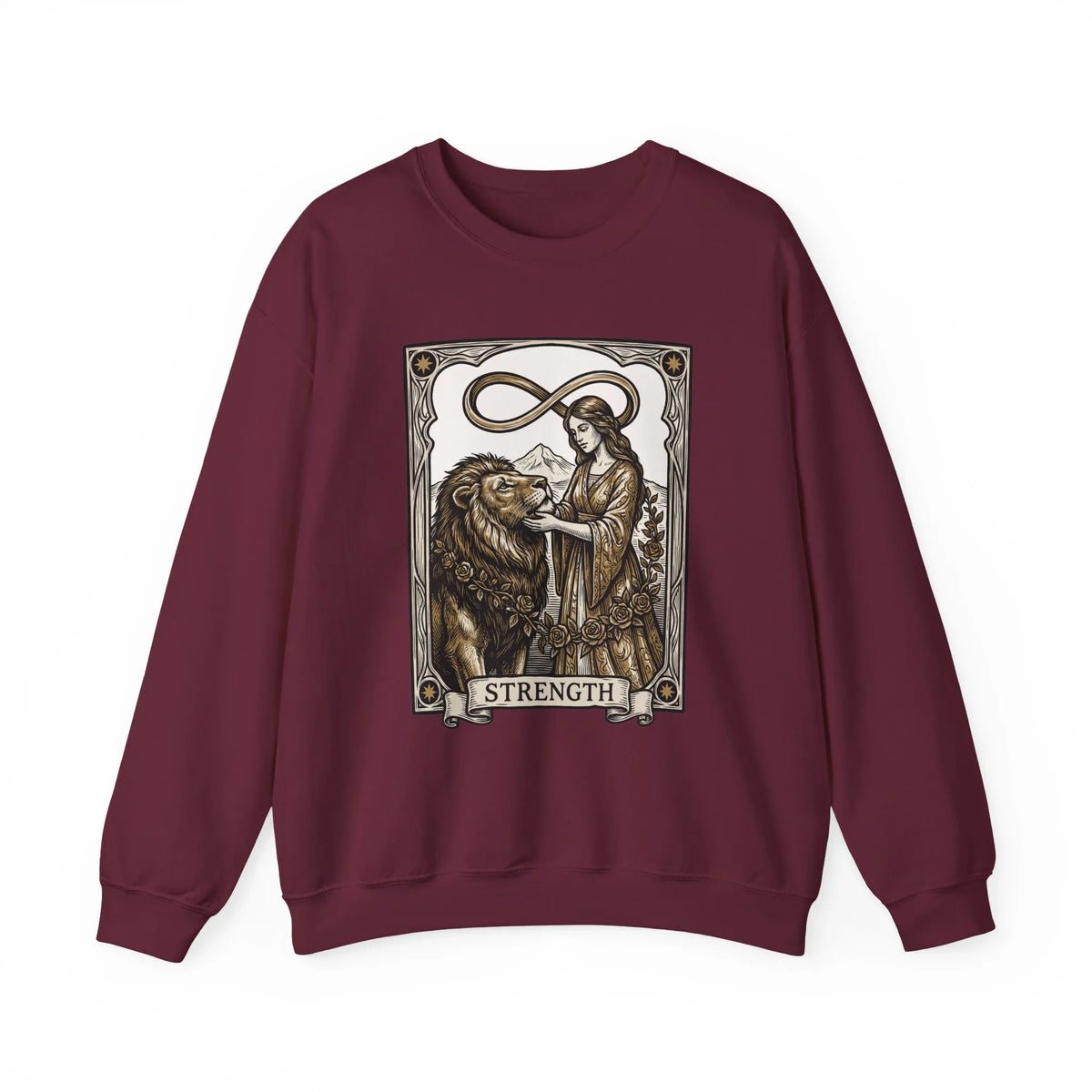 Strength Tarot Card Sweatshirt - Heavy Blend Crewneck Fleece - Unisex White