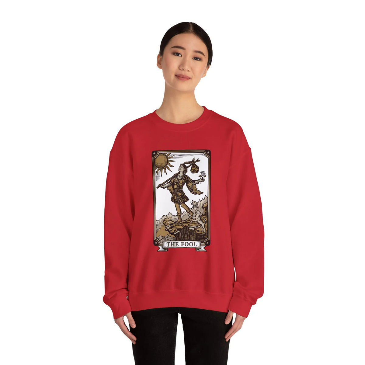 The Fool Tarot Card Graphic Sweatshirt - Heavy Blend Crewneck Fleece - Unisex White