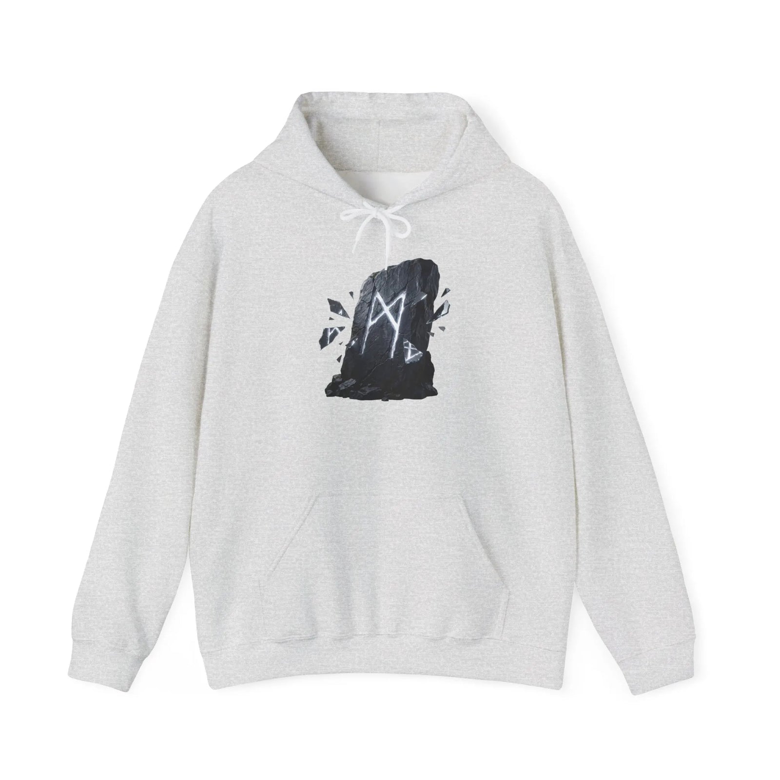 Mannaz Rune Humanity Reflection Hoodie - Heavyweight Fleece Pullover - Unisex White