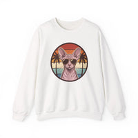 Sphynx Cat 70s Sunset Aviator Sweatshirt - Heavyweight Cotton Blend Crewneck - Unisex White