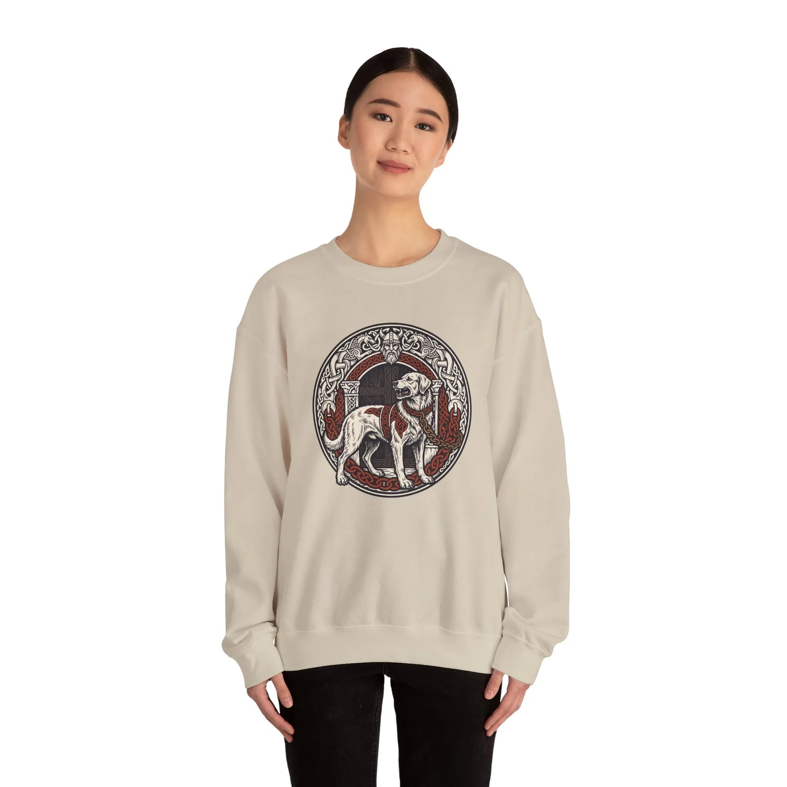 Garmr Norse Wolf Graphic Sweatshirt - Heavy Blend Classic Fit Crewneck - Unisex White