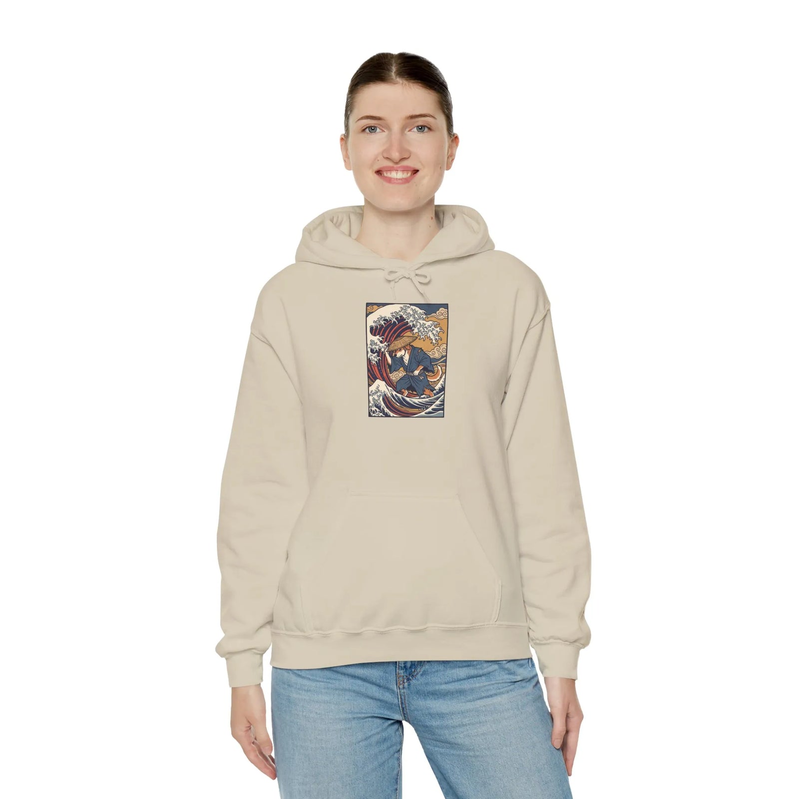Ronin Wave Samurai Dog Hoodie - Heavy Blend Cotton Poly Fleece - Unisex White