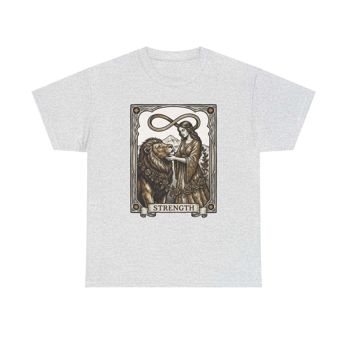 Tarot Strength Card Graphic T-Shirt - Heavy Cotton Classic Fit Crewneck - Unisex White