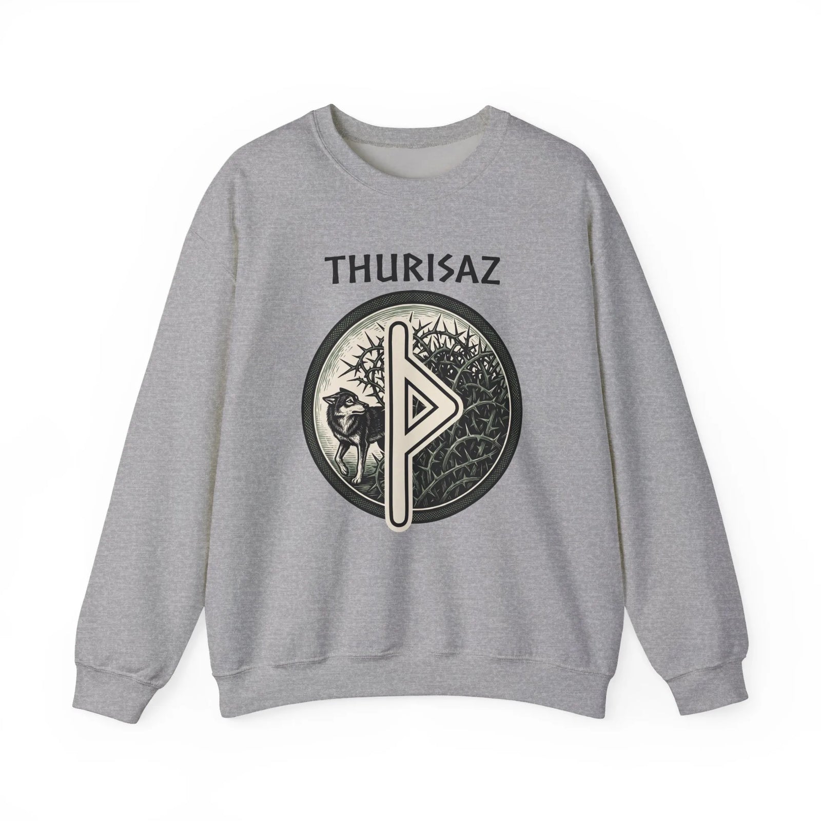Norse Thurisaz Rune Wolf Sweatshirt - Heavy Blend Fleece Crewneck - Unisex Off White