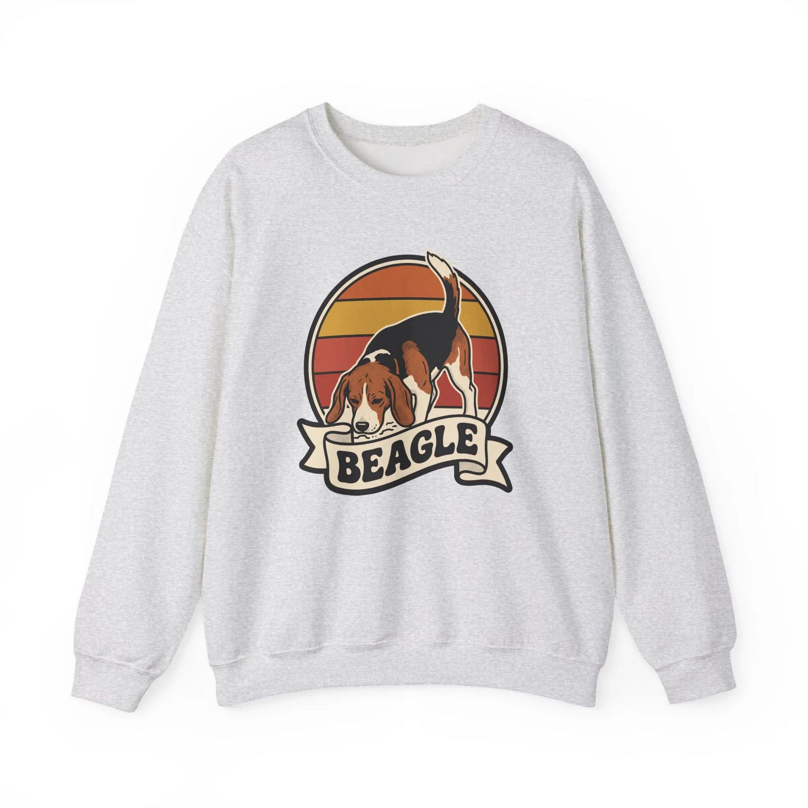Beagle Retro 70s Sunset Graphic Sweatshirt - Heavy Blend Cotton Polyester Crewneck - Unisex White
