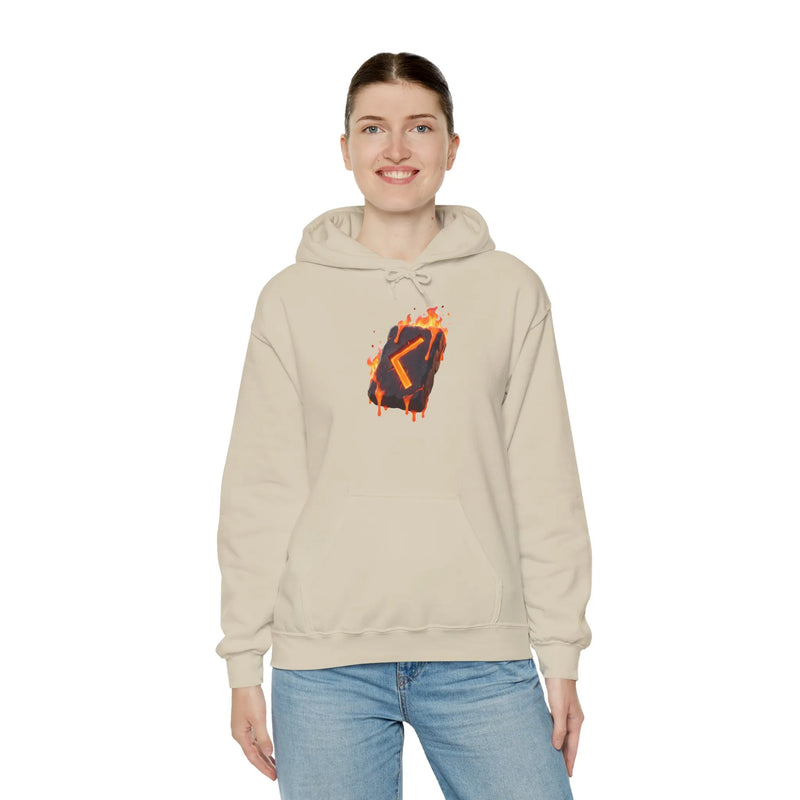 Kenaz Rune Torch Flame Hoodie - Soft Fleece Pullover Hoodie - Unisex White