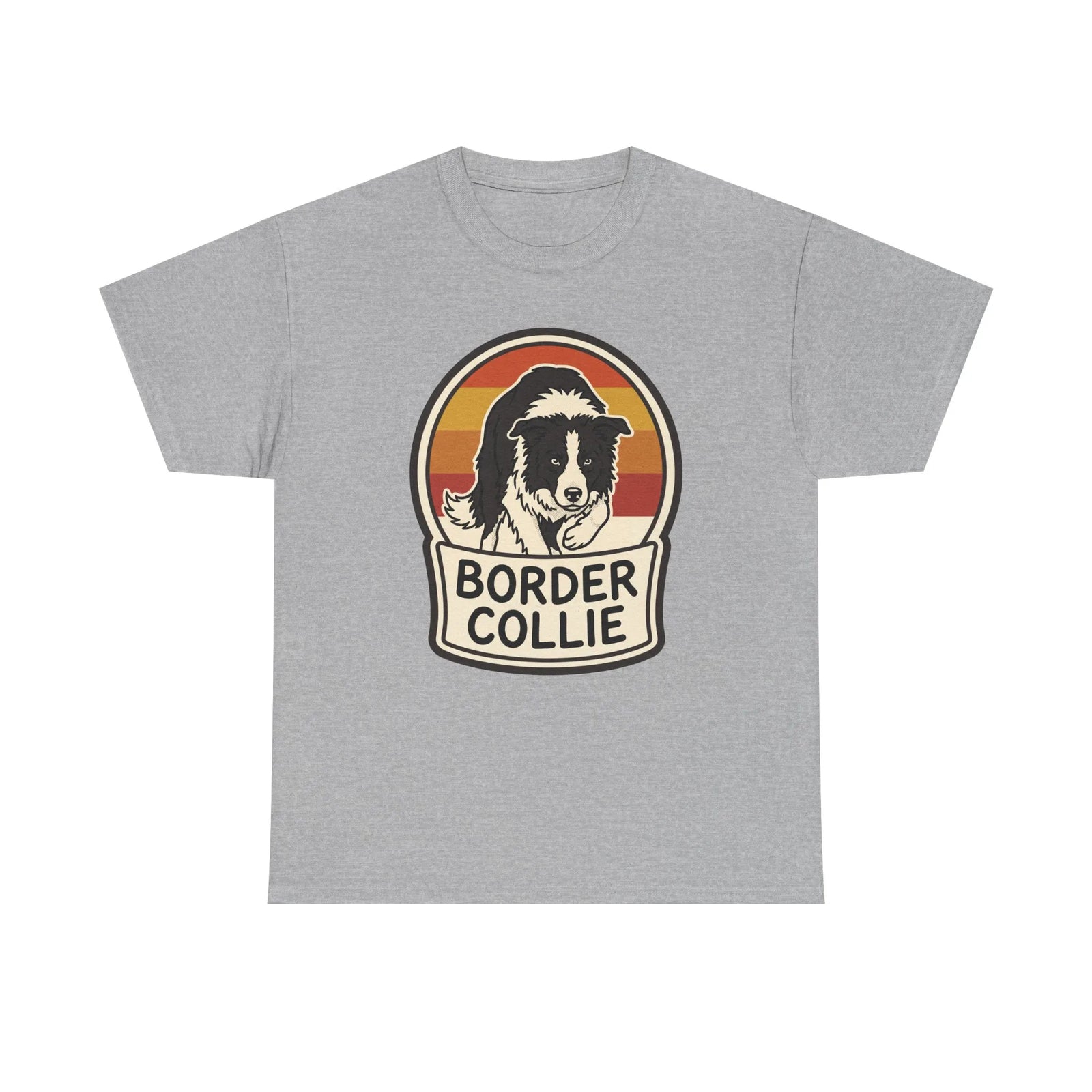 Border Collie Retro 70s Sunset T-Shirt - Heavy Cotton Classic Fit Tee - Unisex White