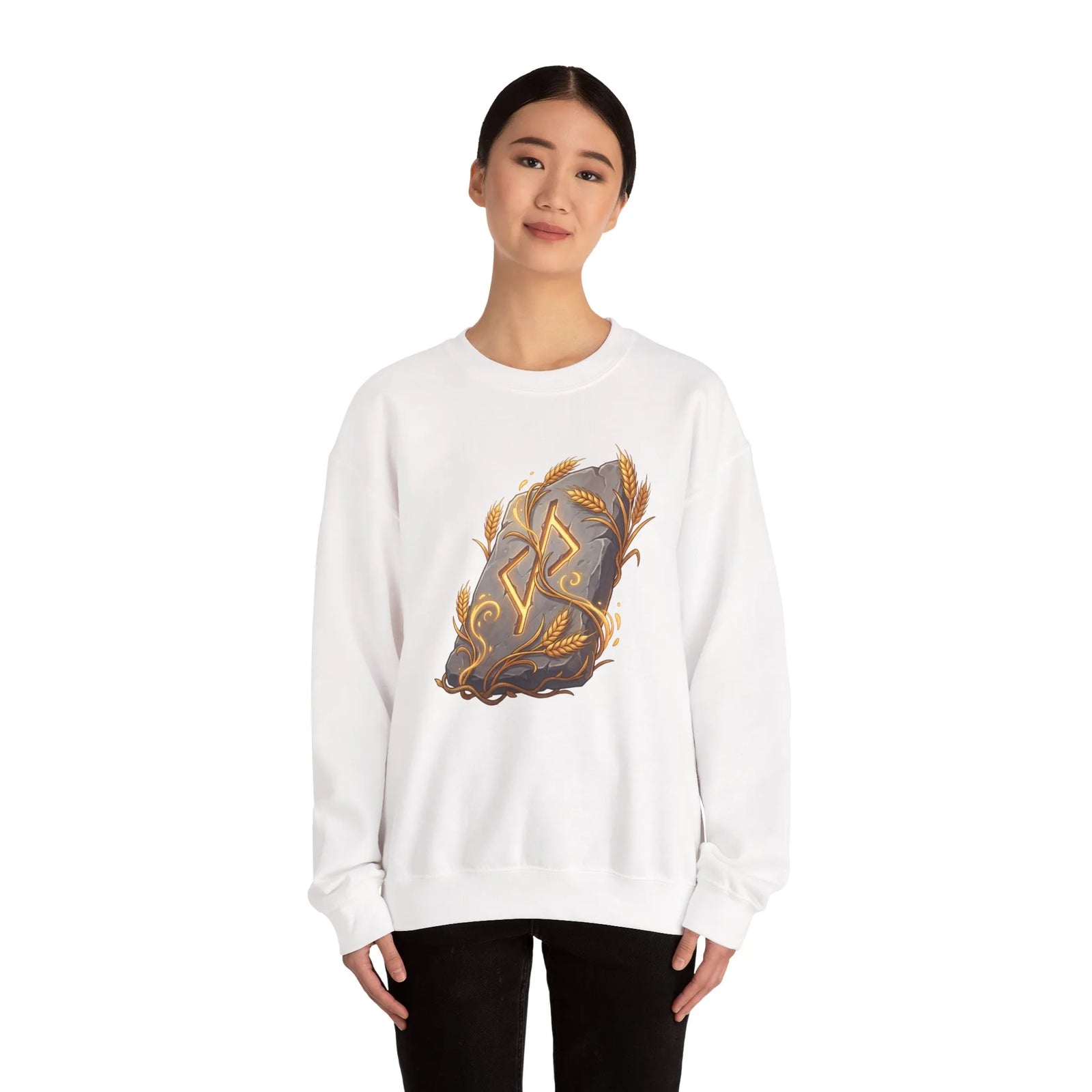 Jera Rune Harvest Graphic Sweatshirt - Heavy Blend Cotton Polyester Crewneck - Unisex White