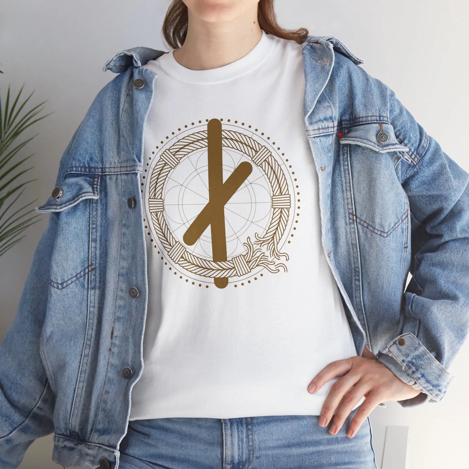 Nauthiz Norse Rune Graphic T-Shirt - Heavyweight Cotton Classic Tee - Unisex White