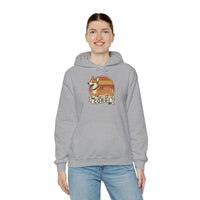 Corgi Retro 70s Sunset Graphic Hoodie - Soft Cotton-Poly Blend Pullover - Unisex White
