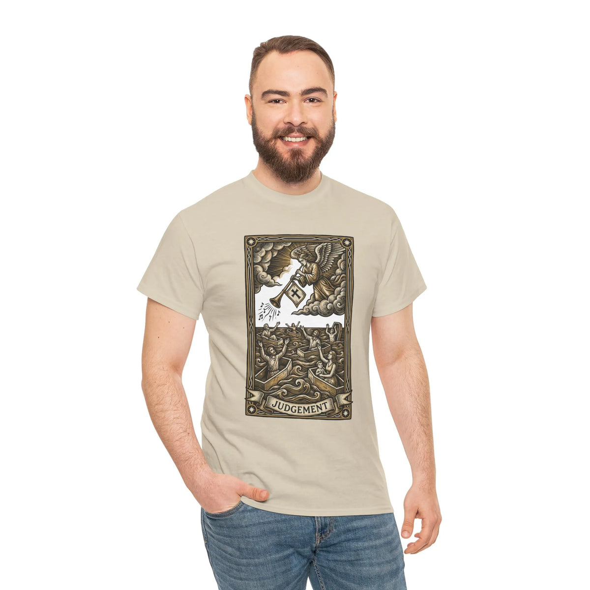 Judgement Angel Graphic T-Shirt - Heavy Cotton Classic Fit Tee - Unisex White