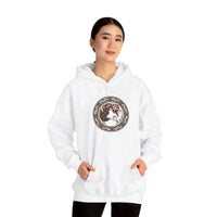 Freyja's Cats & Raven Norse Woodcut Hoodie - Soft Medium-Heavy Blend Pullover - Unisex White