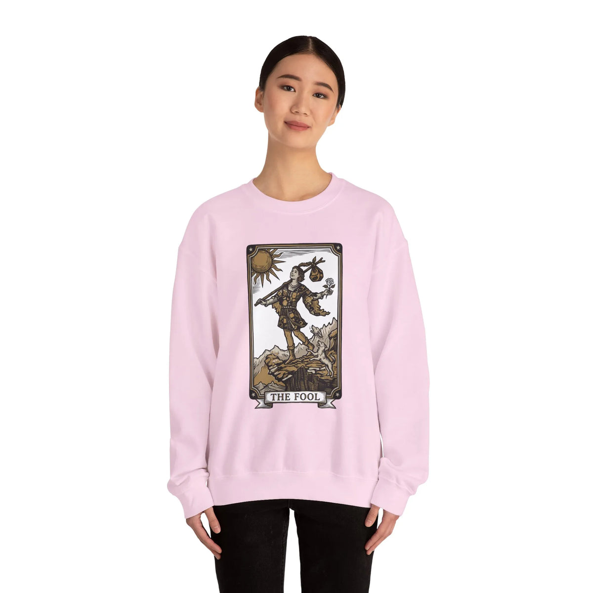 The Fool Tarot Card Graphic Sweatshirt - Heavy Blend Crewneck Fleece - Unisex White