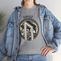 Uruz Runic Bull Graphic T-Shirt - Heavyweight Cotton Classic Fit Tee - Unisex White