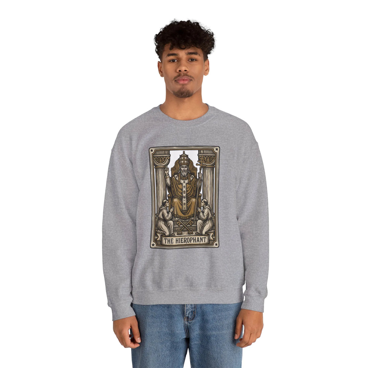 Hierophant Tarot Card Sweatshirt - Heavy Blend Crewneck Fleece - Unisex Ash