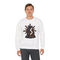 Sowulo Rune Sun Graphic Sweatshirt - Classic Fit Fleece Crewneck - Unisex White