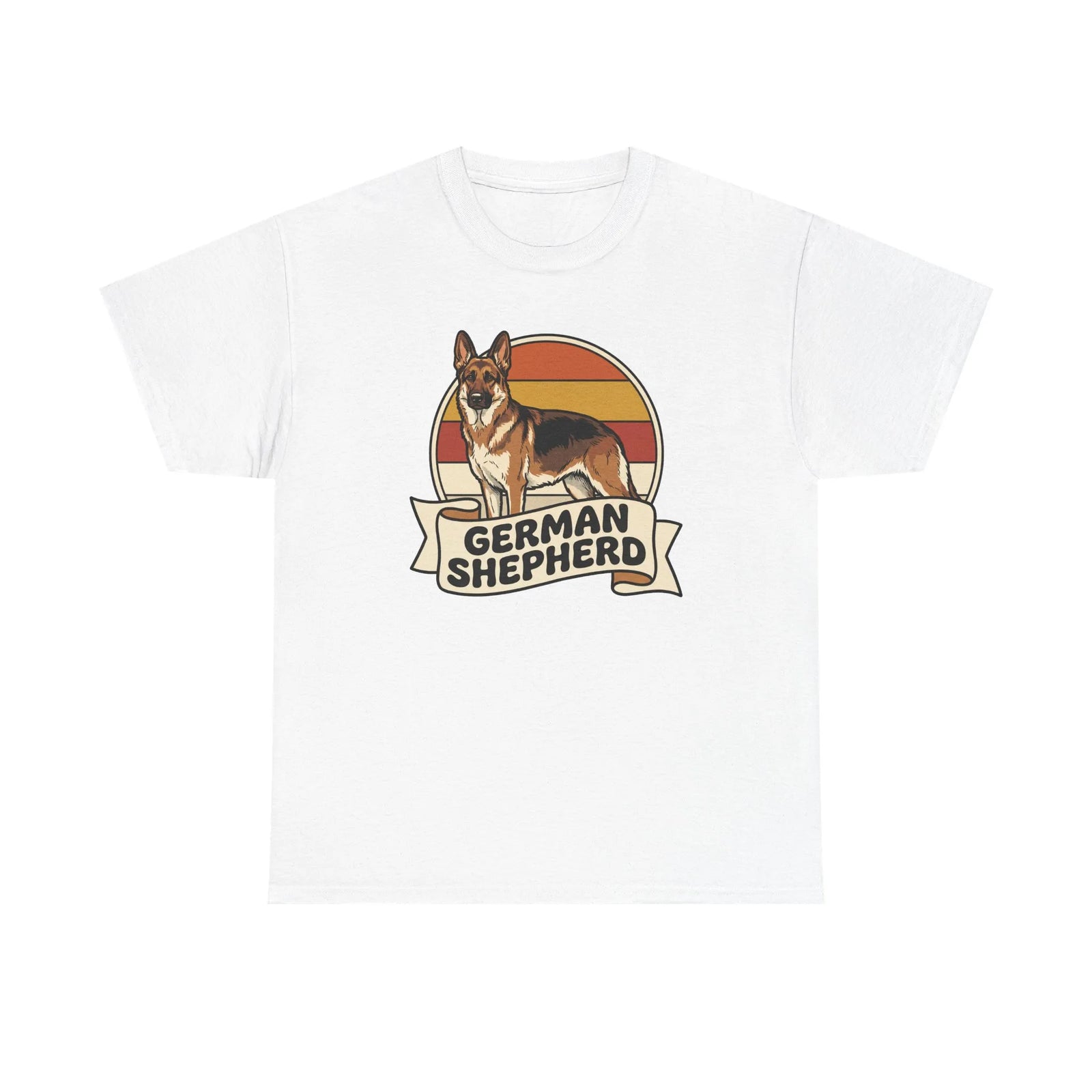 German Shepherd Retro 70s Sunset T-Shirt - Heavy Cotton Classic Fit Tee - Unisex White