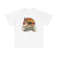 German Shepherd Retro 70s Sunset T-Shirt - Heavy Cotton Classic Fit Tee - Unisex White