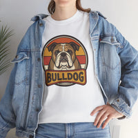 Bulldog Retro 70s Sunset T-Shirt - Heavy Cotton Classic Fit Tee - Unisex White