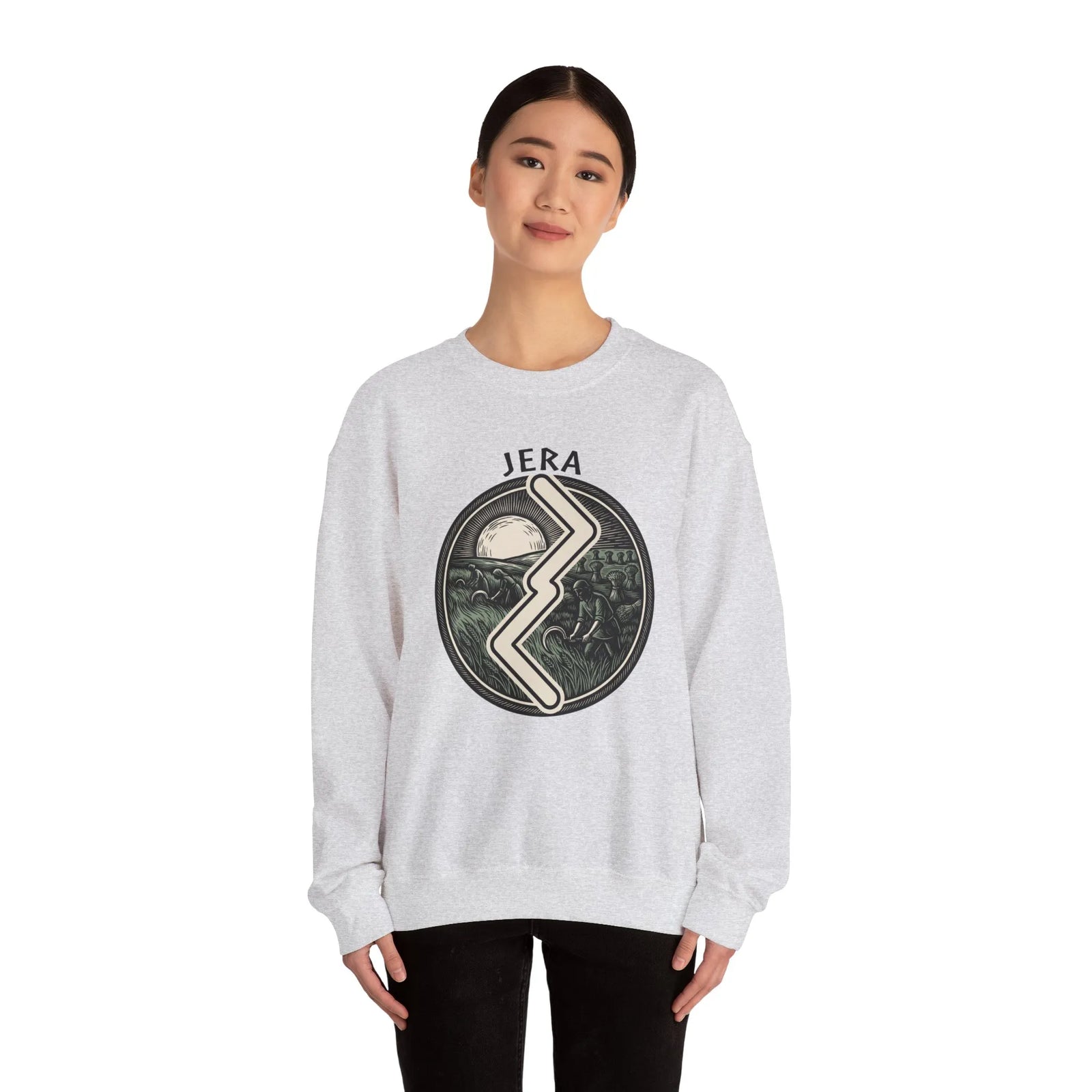 Jera Rune Harvest Field Sweatshirt - Medium Weight Cotton Blend Crewneck - Unisex White