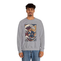 Ronin Wave Ukiyo-e Samurai Dog Sweatshirt - Heavyweight Cotton Blend Crewneck - Unisex White