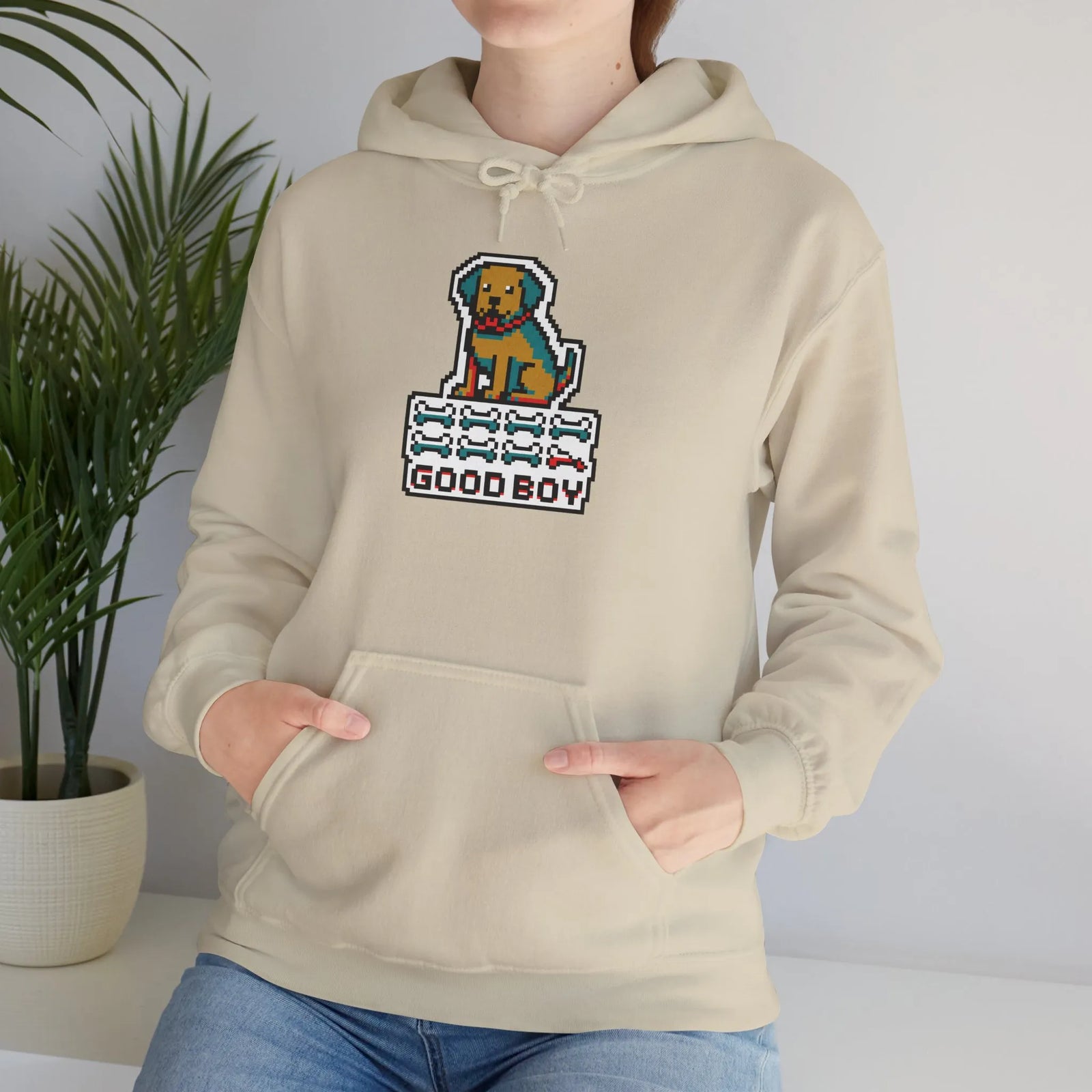 8-Bit Pixel Gaming Dogs Hoodie - Heavyweight Cotton Blend Pullover - Unisex White