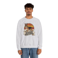 German Shepherd Retro 70s Sunset Sweatshirt - Heavy Blend Cotton Blend Crewneck - Unisex White