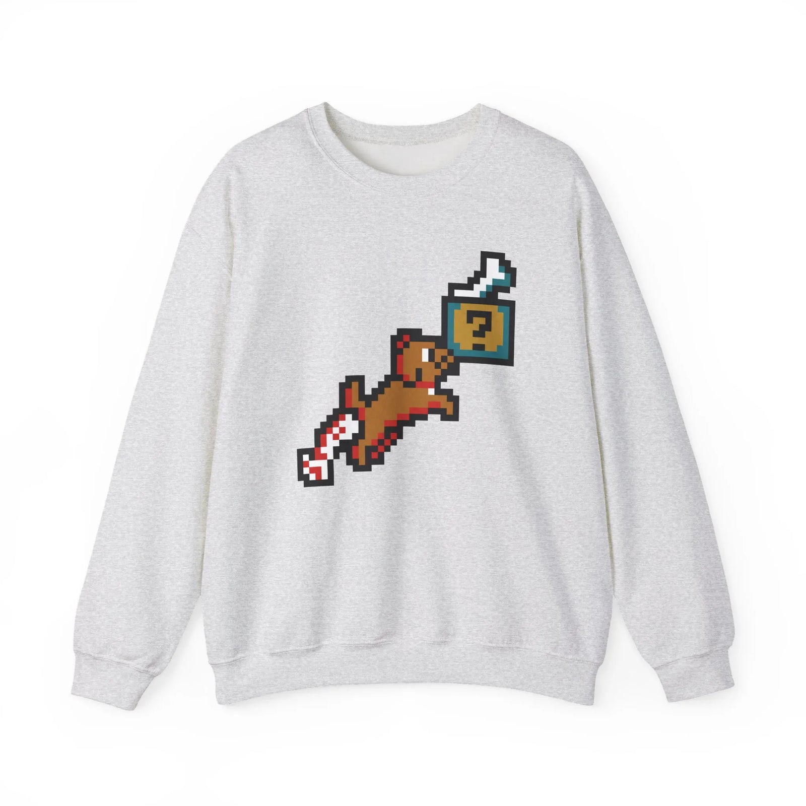 Fetch Quest 8-Bit Pixel Gaming Dog Sweatshirt - Heavy Blend Cotton Polyester Crewneck - Unisex White