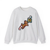 Fetch Quest 8-Bit Pixel Gaming Dog Sweatshirt - Heavy Blend Cotton Polyester Crewneck - Unisex White