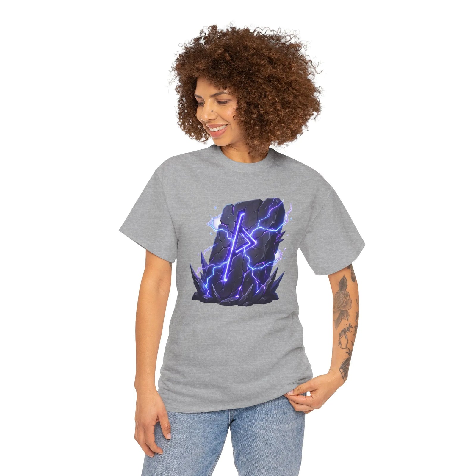 Thurisaz Rune Lightning Graphic T-Shirt - Heavy Cotton Classic Fit Tee - Unisex White