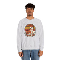 Shiba Inu Retro Sunset Graphic Sweatshirt - Heavy Blend Fleece Crewneck - Unisex White